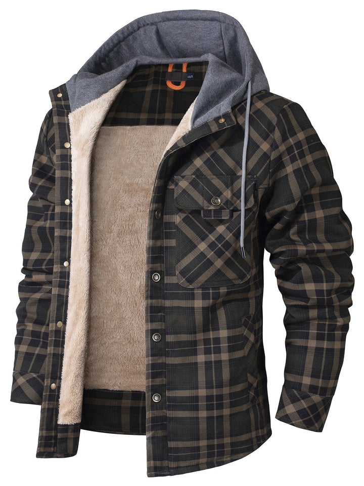 Agasalho masculino Woodland casual com capuz. Perfeito para dias frescos de outono e inverno, confortável.