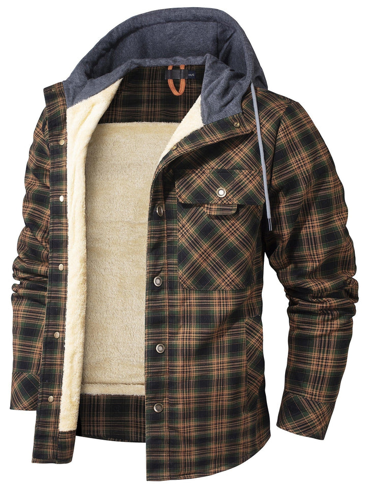 Casaco masculino Woodland com capuz, agasalho confortável para o outono e inverno. Estilo casual.