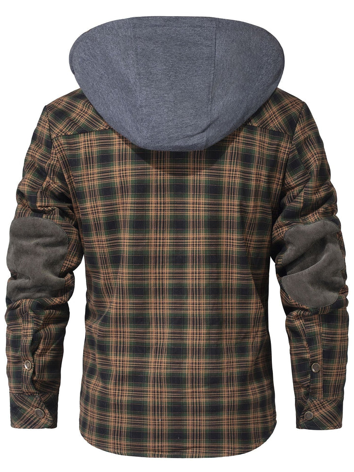 Jaqueta masculina casual Woodland para o inverno. Casaco com capuz, oferece conforto e proteção contra o vento.
