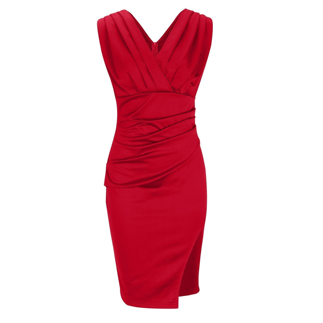 Vestido de primavera justo Fresia, decote V e fenda, realçando a beleza feminina com estilo único.