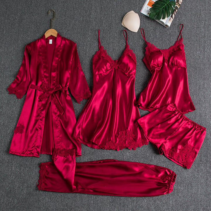 Conjunto de pijama feminino de 5 peças. Conforto e elegância para sua roupa de dormir noturna.