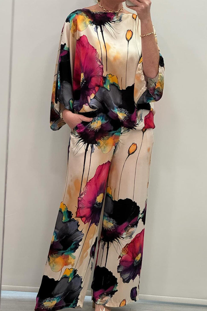 Conjunto feminino Patricia: duas peças estampadas. Vibrante e elegante para casual da primavera-verão.