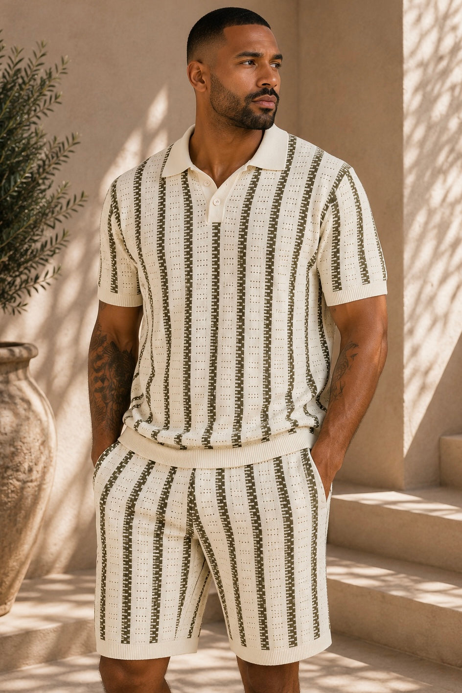 Conjunto masculino de verão com polo e shorts, ideal para conforto e estilo casual na moda homem.