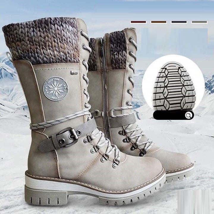 Botas femininas de moda, impermeáveis, cano alto, cadarço, garantindo conforto e estilo.