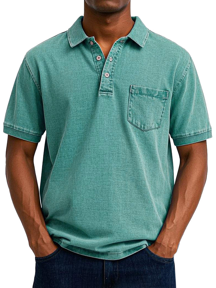 Polo masculina vintage de algodão, ideal para conforto duradouro e visual casual chic elegante.