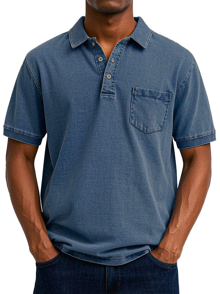 Camisa polo vintage masculina, elegância casual para o dia a dia e verão, toque macio.