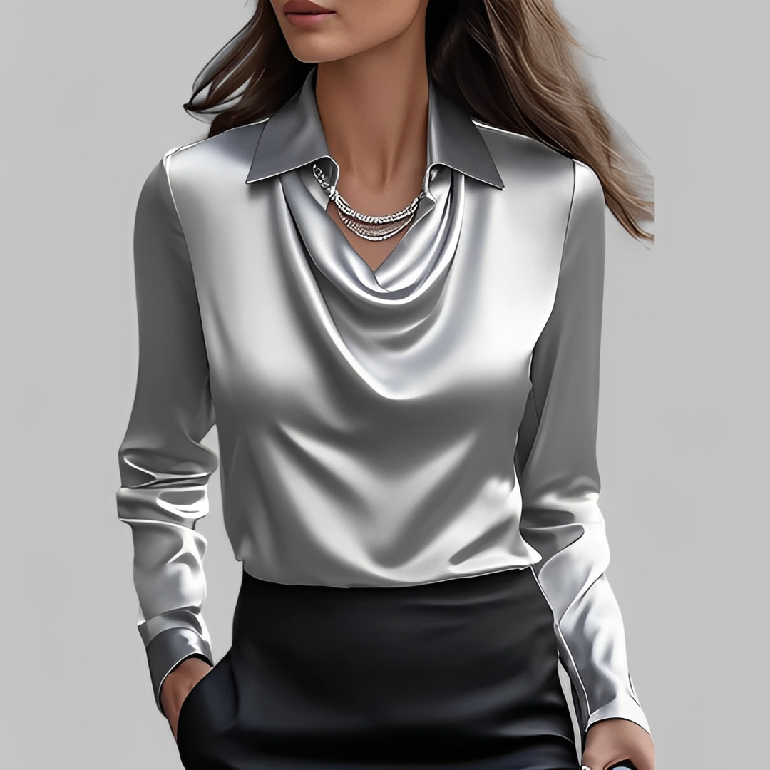Blusa Scarlett, peça de moda feminina elegante e versátil, com manga longa para roupa de trabalho.