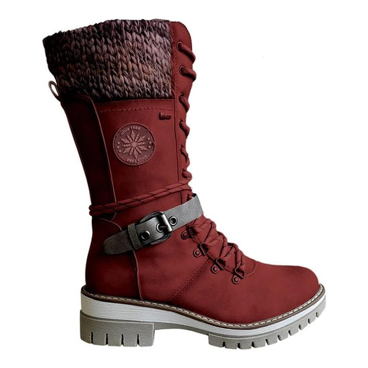 Botas femininas impermeáveis de cano alto com cadarço, estilo e conforto para o inverno.