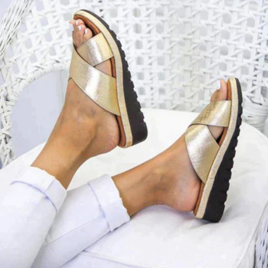 Sandálias ortopédicas femininas cinzentas, com suporte ergonômico para pés e conforto duradouro, ideais para uso diário.