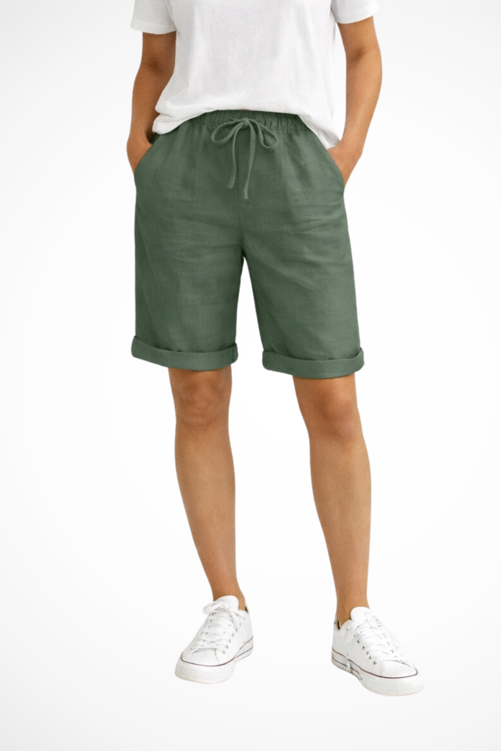 Shorts de verão feminino fresco e leve, com cintura ajustável. Conforto e estilo para o dia a dia descontraído.