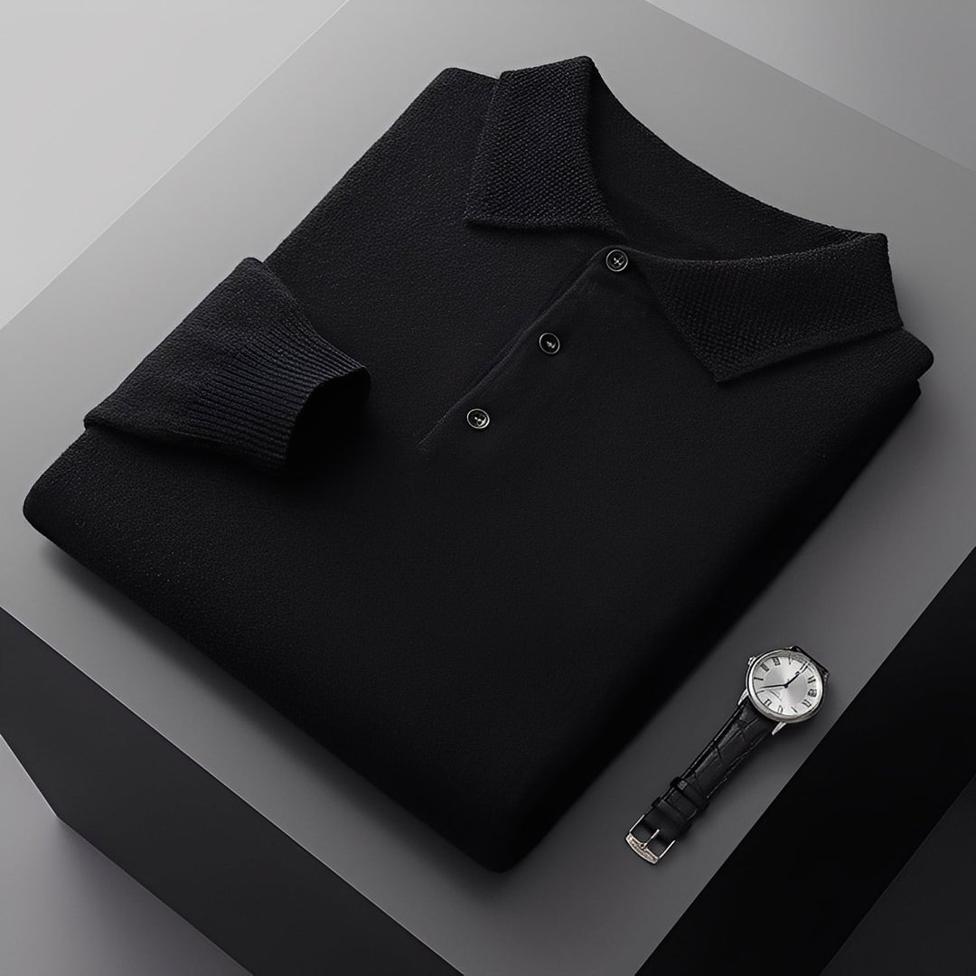 Suéter masculino de inverno estilo polo, casual e elegante. Adiciona conforto e sofisticação ao seu look.