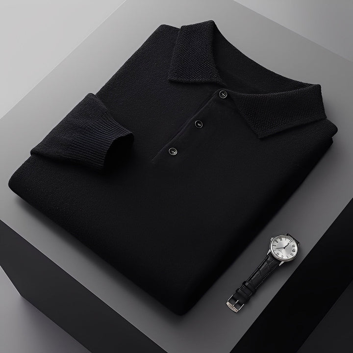 Suéter masculino de inverno estilo polo, casual e elegante. Adiciona conforto e sofisticação ao seu look.