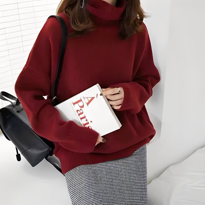 Suéter feminino casual de gola alta. Elegância e conforto para moda inverno em tamanhos grandes.