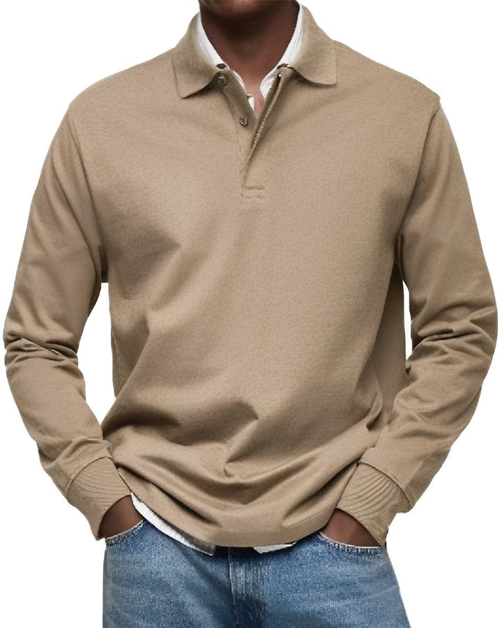 Camisa polo masculina Rowan manga longa elegante, ideal p/ outono/inverno, conforto e estilo casual.