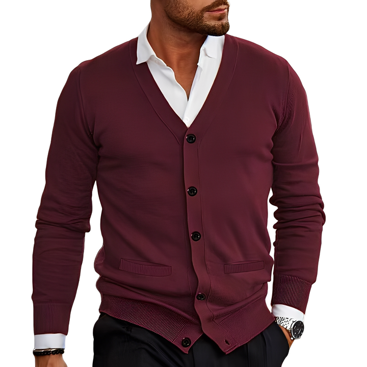 Cardigã masculino Terrell de tricô macio para outono/inverno. Agasalho confortável e versátil.