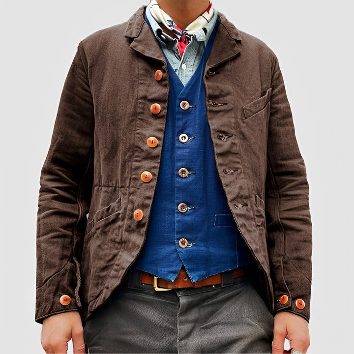 Outerwear masculino casual, jaqueta com bolsos grandes, ideal para conforto e praticidade urbana.