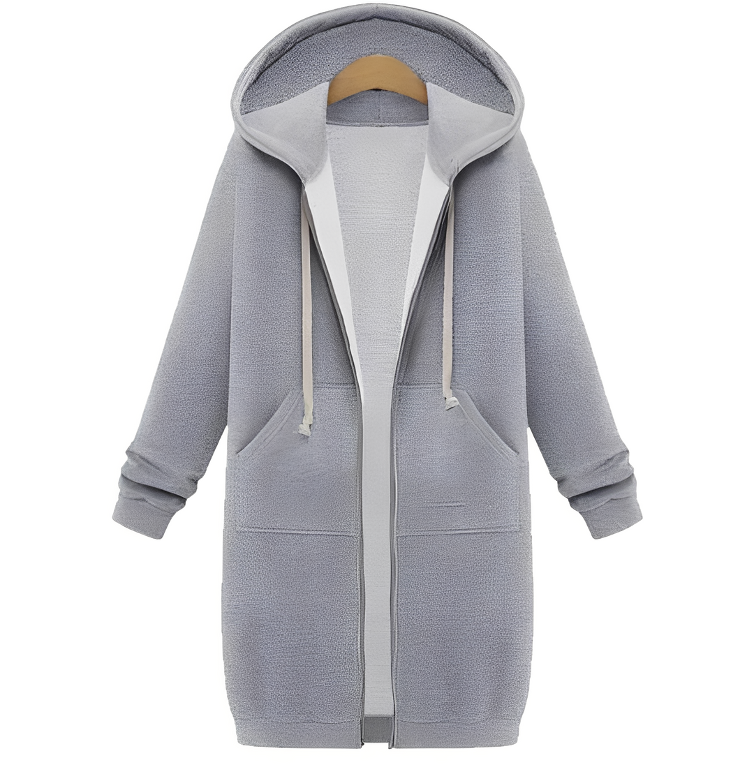 Casaco feminino casual com capuz para inverno, cor sólida, ideal para conforto e estilo urbano.