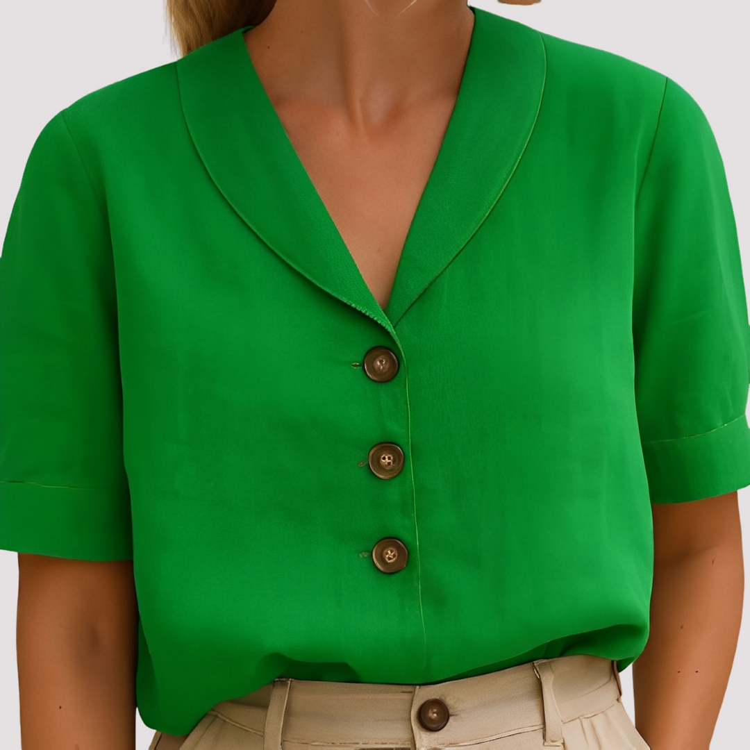 Blusa feminina com decote V, elegante e confortável, ideal para o dia a dia e trabalho.