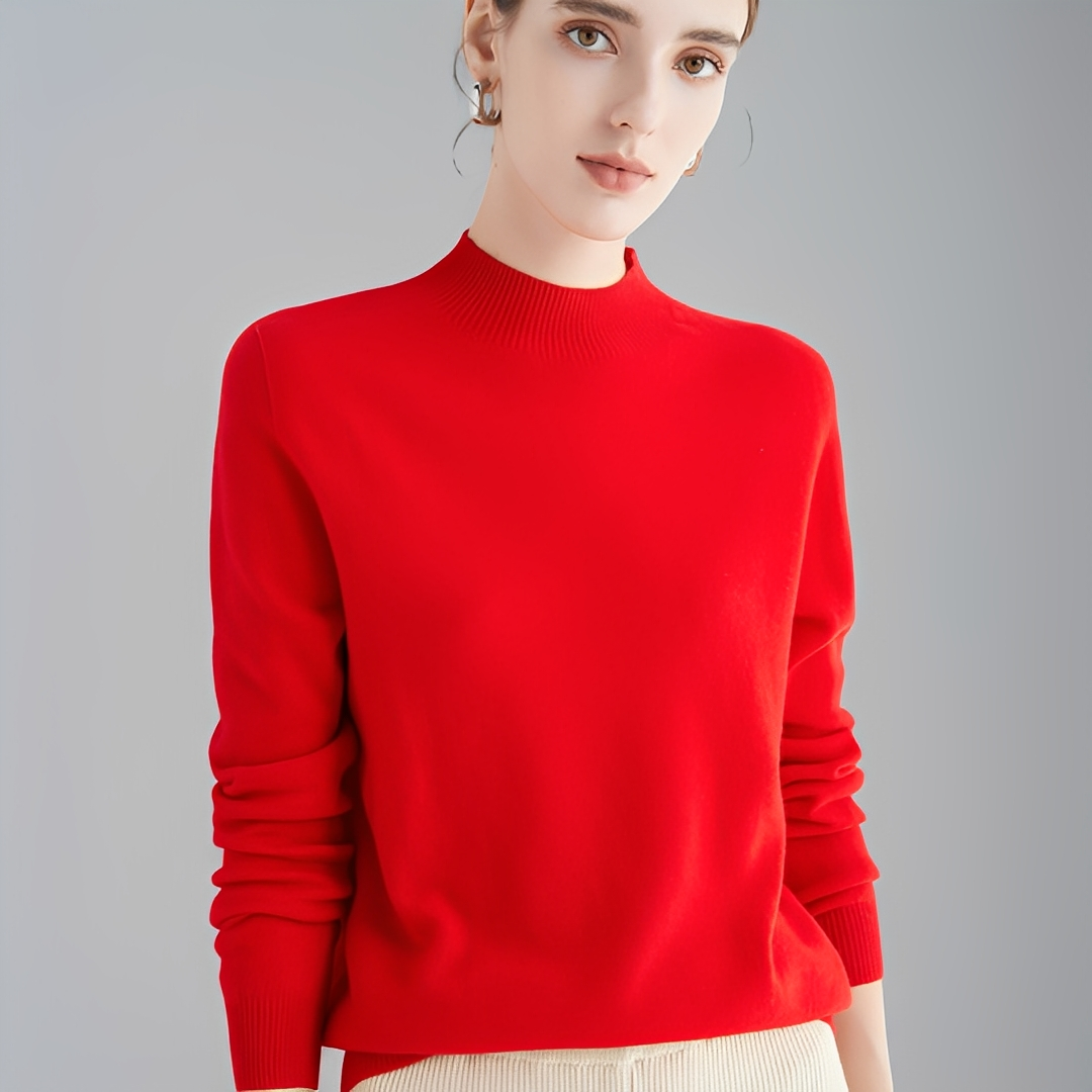 Confortável camisola feminina de gola alta. Suéter versátil para inverno e outono.