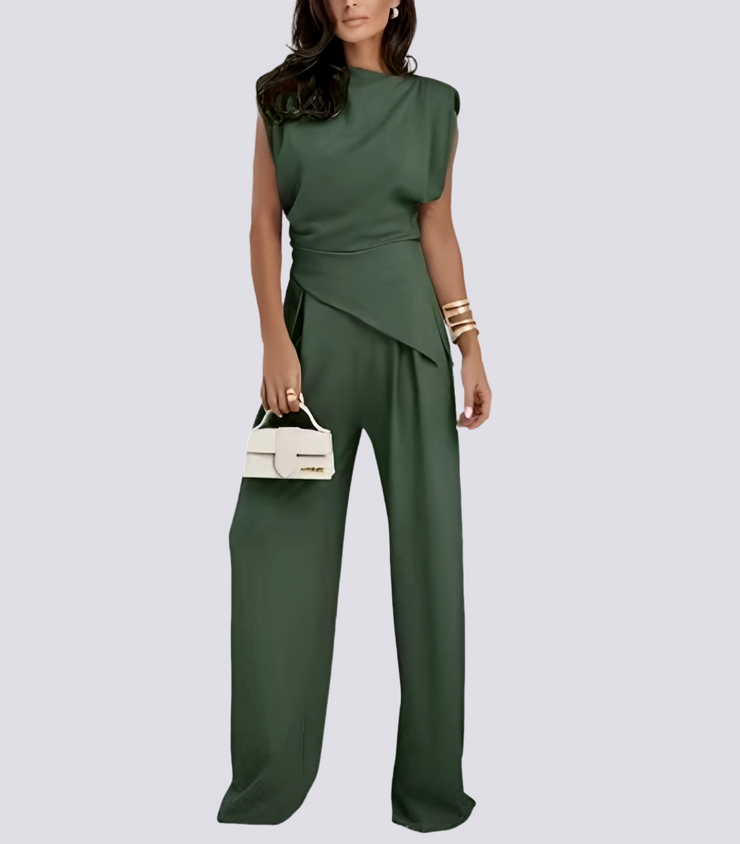 Conjunto feminino sem mangas de duas peças, confortável e versátil para uso diário. Estilo casual e moderno de verão.