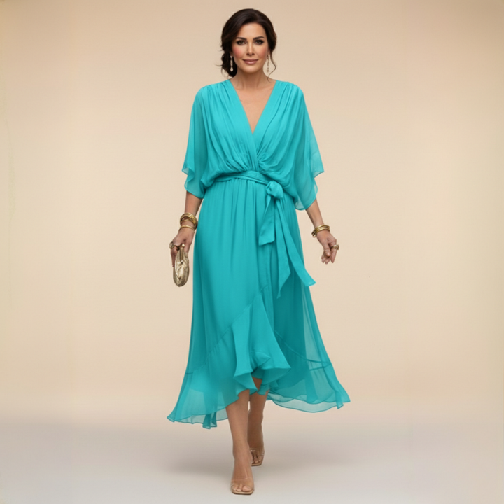 Moda feminina: Vestido elegante e confortável com decote V, perfeito para um look versátil de verão.