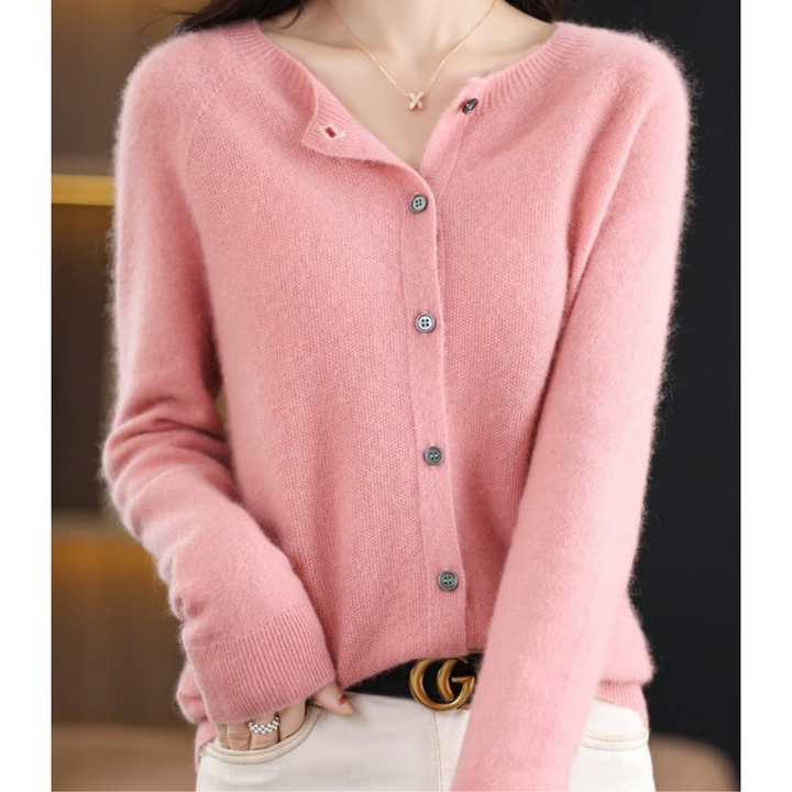 Blusa feminina de malha elegante, gola redonda. Suéter casual para moda inverno com manga comprida.