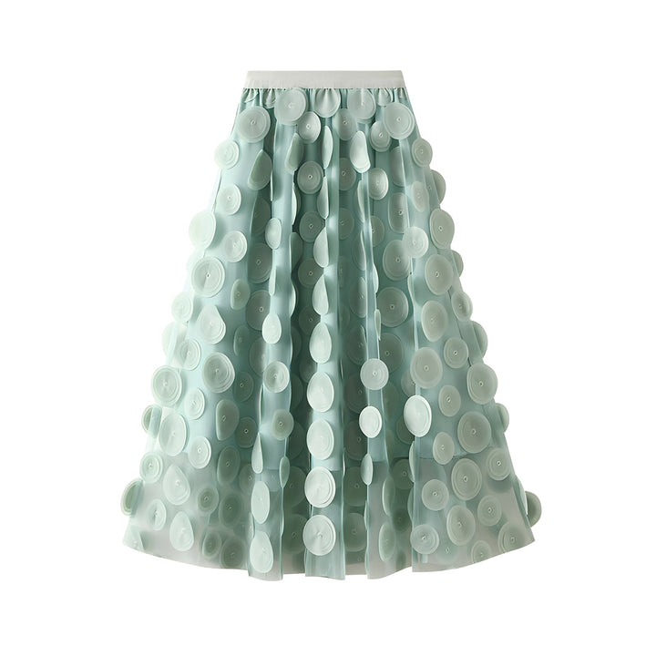 Saia midi feminina com estampa de bolinhas, um clássico atemporal. Peça versátil para o outono e primavera.