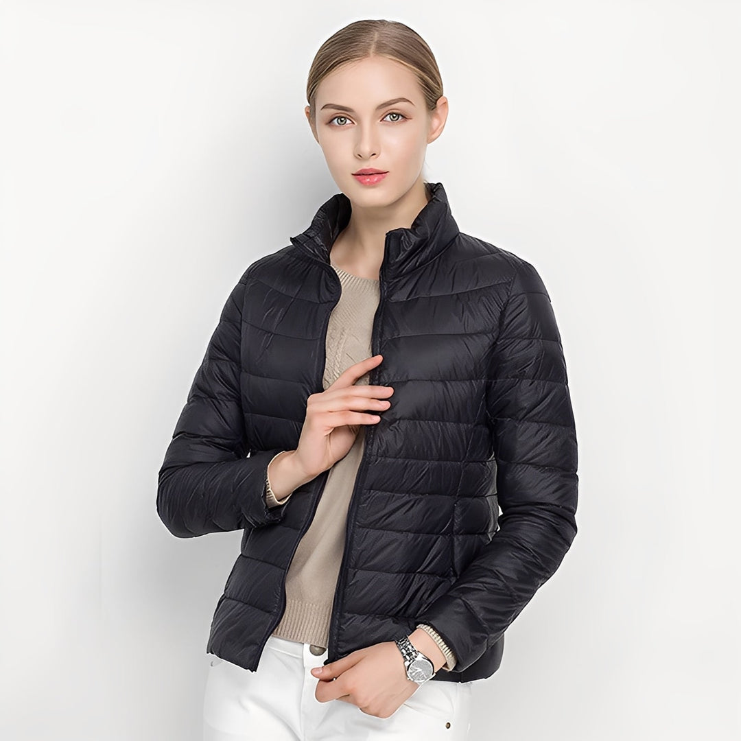 Jaqueta acolchoada feminina casual e quente para o inverno. Essencial para a moda e dias frios.