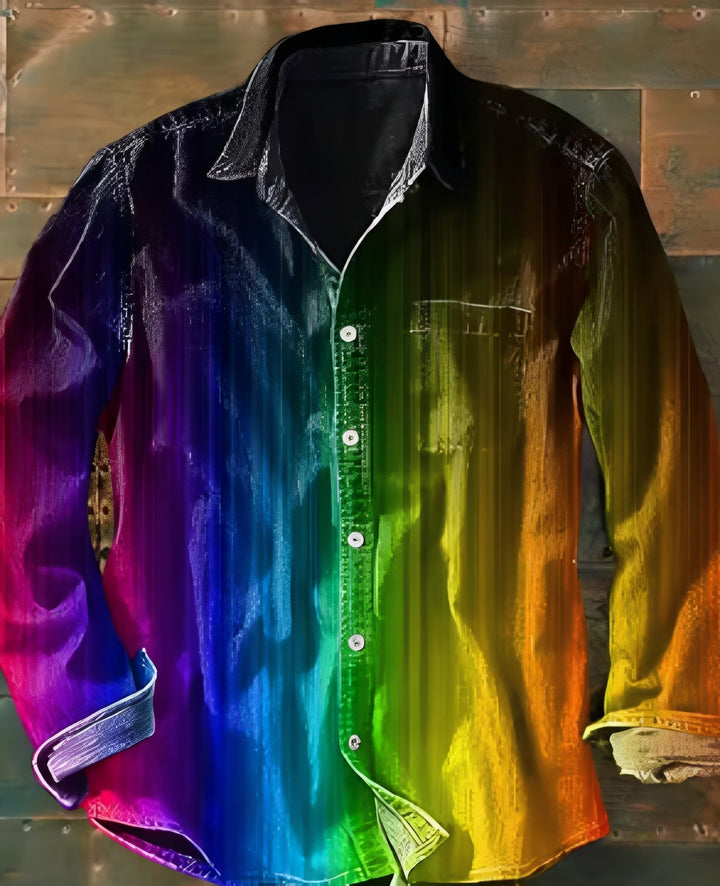 Camisa masculina de manga comprida, padrão elegante, oferece conforto e estilo para qualquer ocasião.