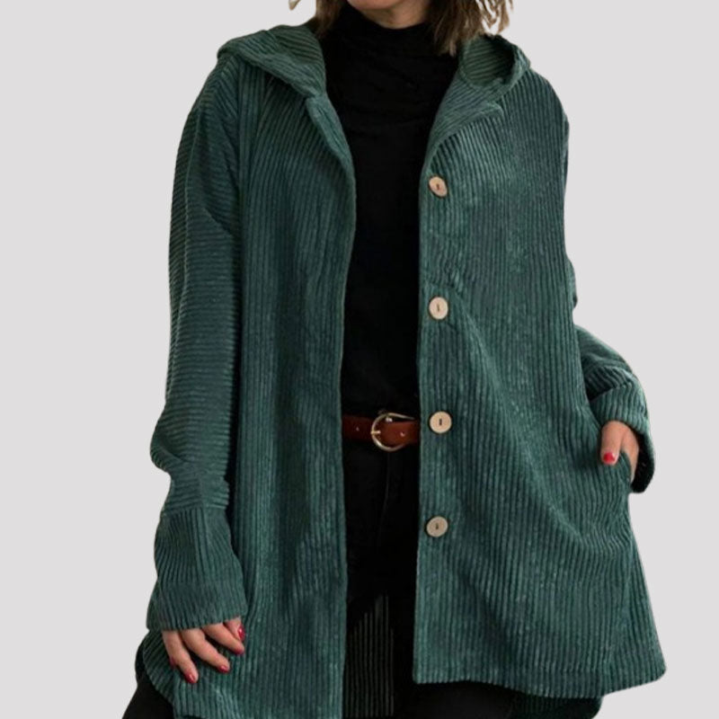 Jaqueta feminina casual com capuz, vestuário versátil para o dia a dia no outono e inverno.