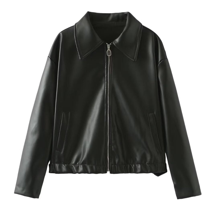 Casaco feminino moderno com lapela solta, perfeito para a moda casual. Jaqueta versátil que une elegância e conforto.