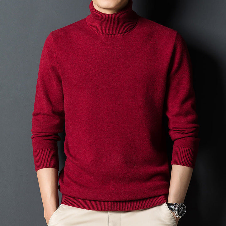 Suéter masculino aconchegante de gola alta, perfeito para o frio do inverno e outono, garante conforto e moda casual.
