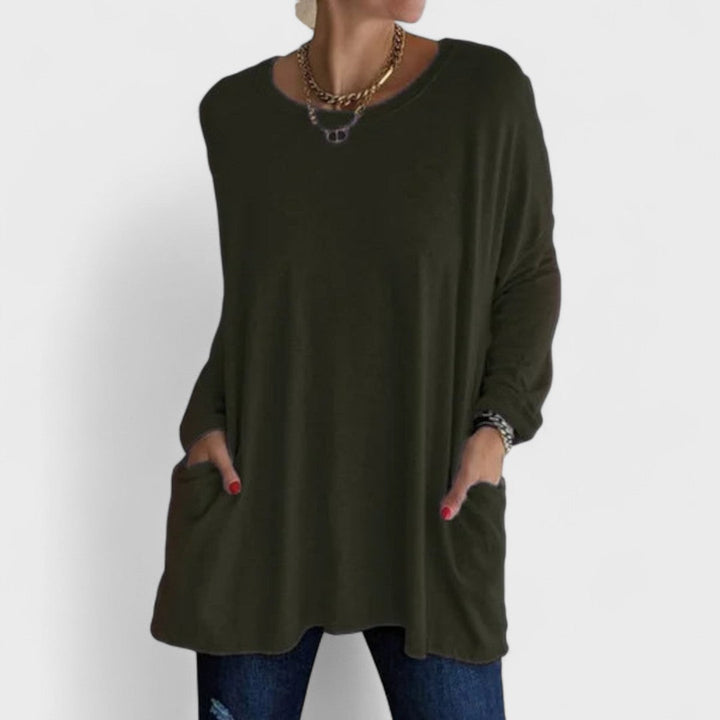 Blusa de manga longa feminina Moira, blusão relaxado para o conforto e estilo casual.