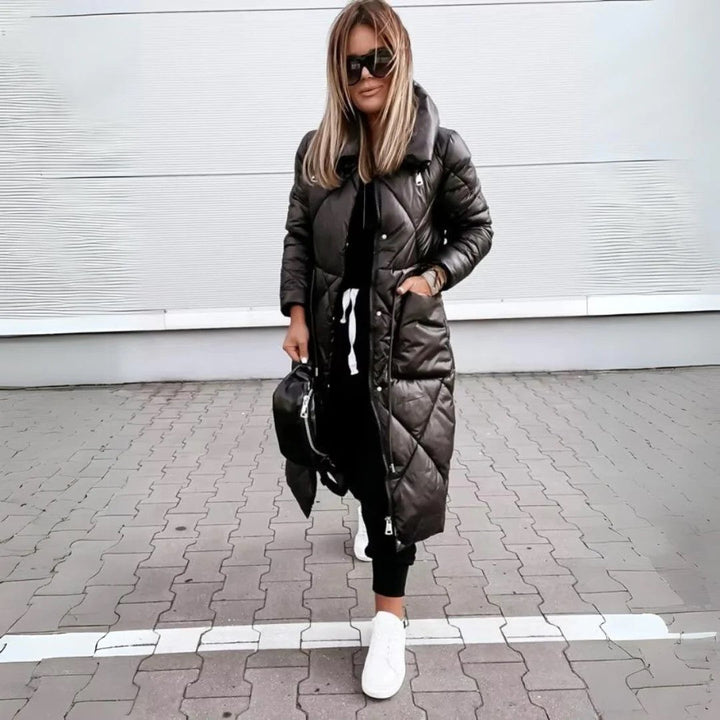 Moda inverno feminina: Parka comprida elegante, casaco longo para um estilo casual e sofisticado no frio.