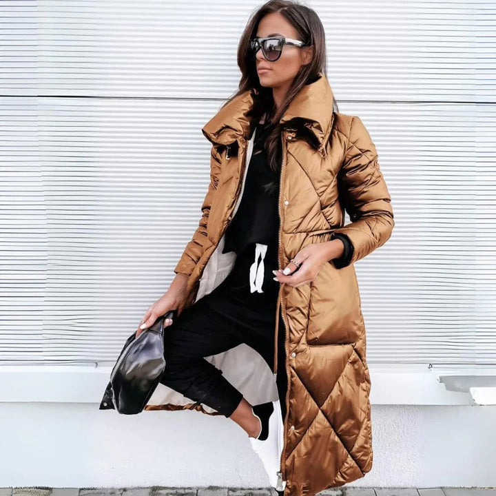Roupa de frio feminina: Parka comprida para inverno com design elegante, agasalho confortável e quente.
