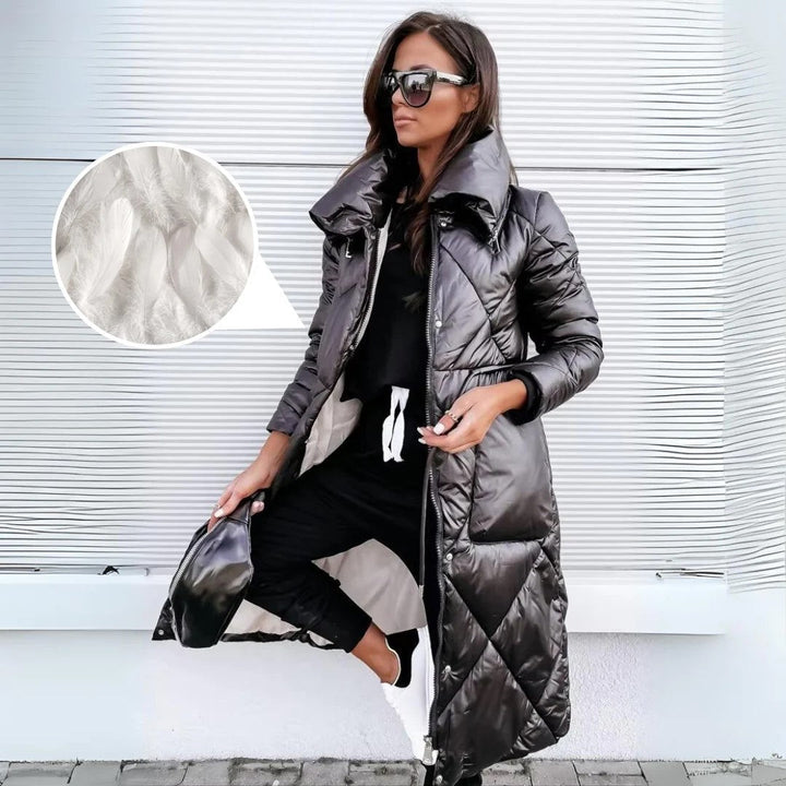 Parka feminina longa para inverno. Roupa de frio que oferece elegância, conforto e proteção contra baixas temperaturas.