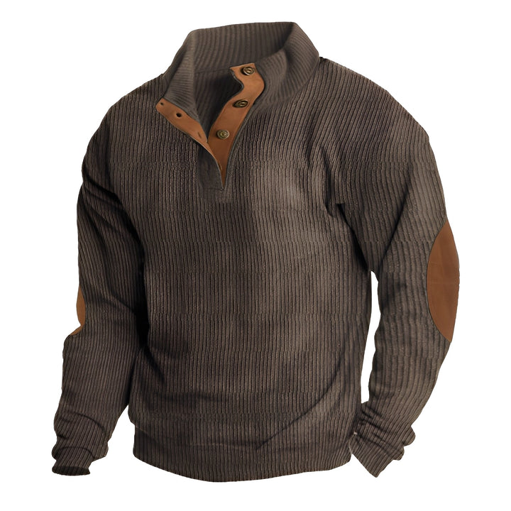 Detalhe da textura do suéter masculino vintage em malha, agasalho confortável e com estilo de inverno.