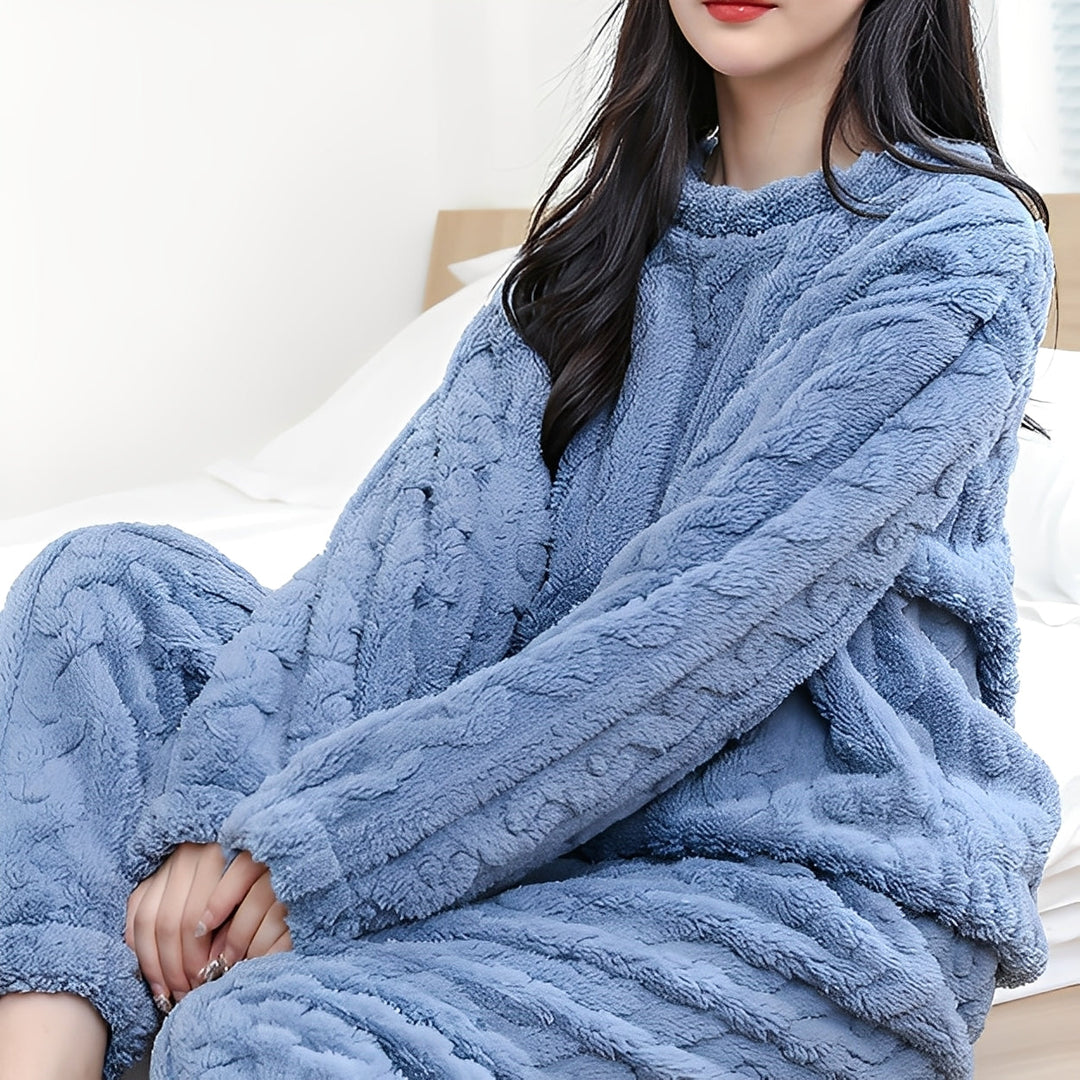 Conjunto feminino de fleece para inverno, homewear casual, aconchegante e suave para conforto diário.
