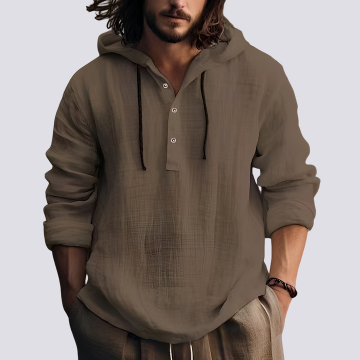 Moletom masculino com capuz em cor neutra, essencial para um visual descontraído e confortável.