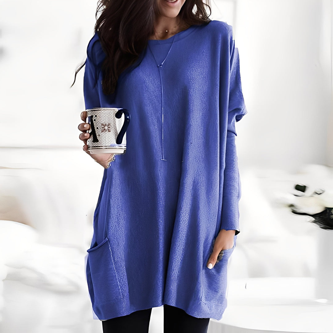 Camisola feminina elegante de mangas compridas, pulôver macio para outono/inverno.