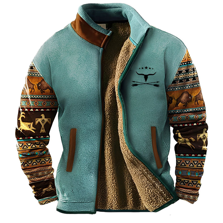 Roupa masculina de aventura: casaco térmico confortável para acampar e caminhada no inverno.