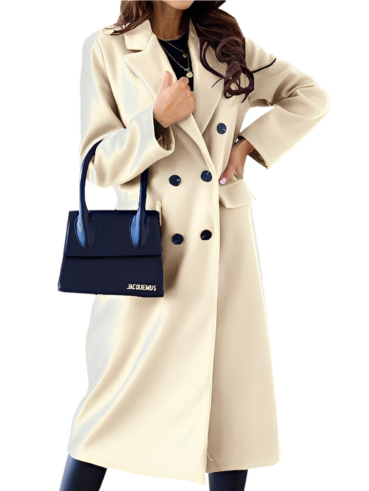 Casaco feminino para inverno, estilo duplo e elegante, perfeito para dias de frio e moda sofisticada.