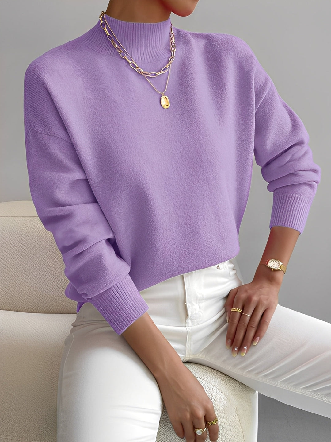Blusa feminina de gola alta para inverno, suéter elegante e moderno, perfeito para conforto e estilo casual.