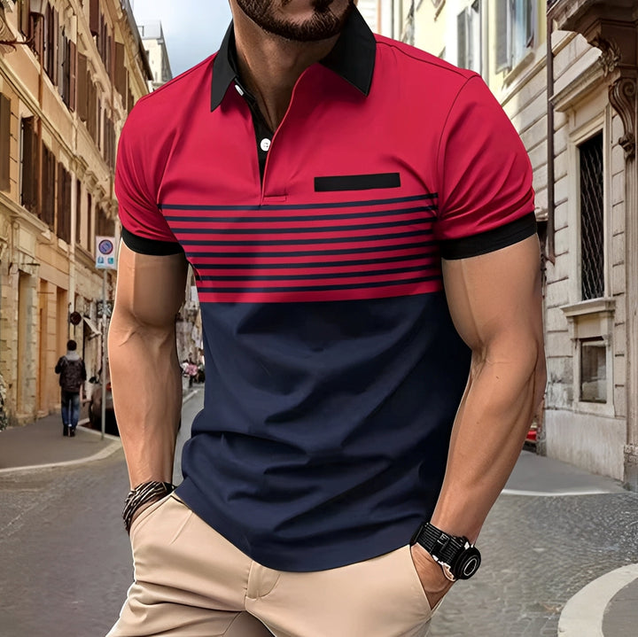 Camisa polo masculina slim fit branca, mostrando caimento moderno e confortável para o verão.