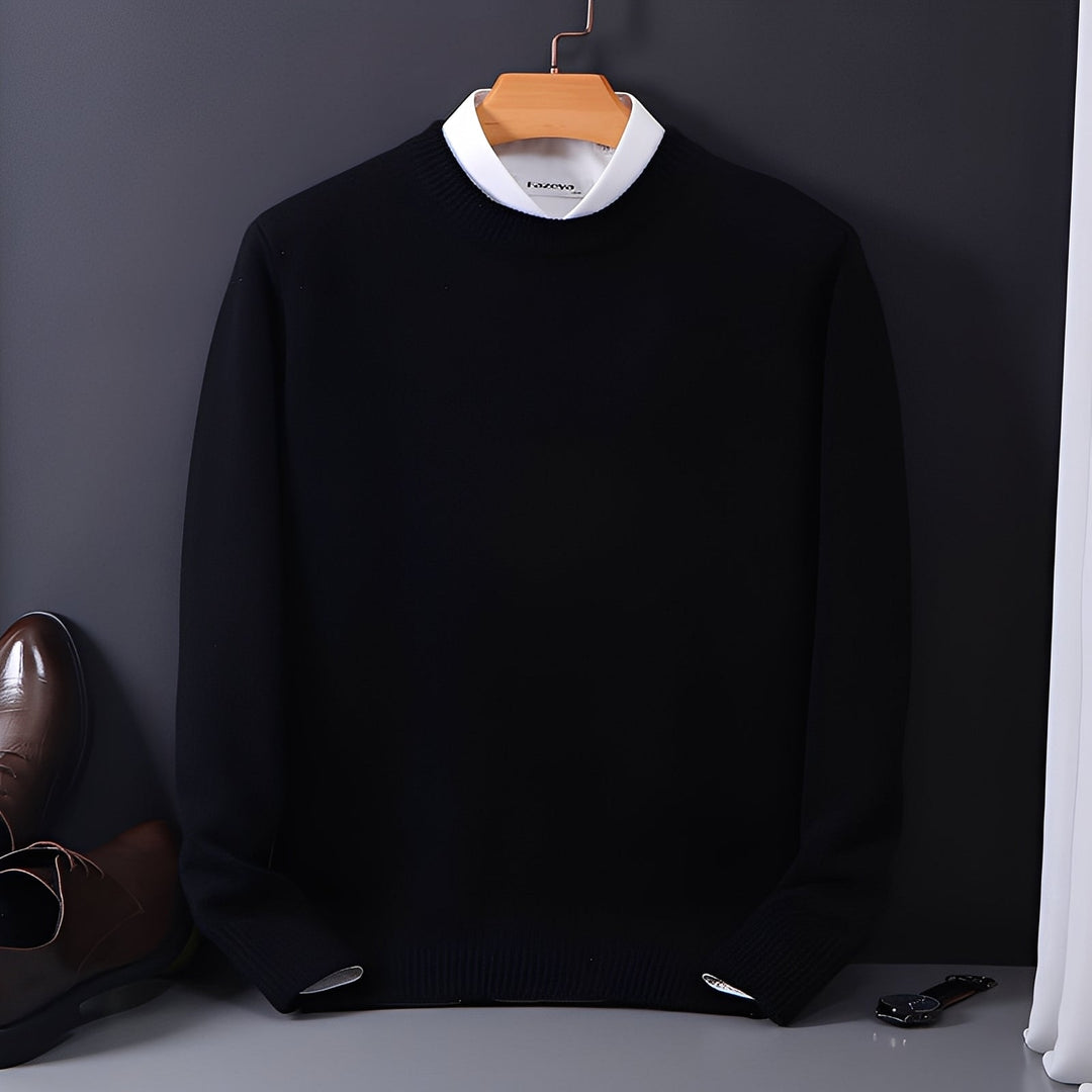 Pulôver masculino dobrado, cor neutra. Suéter de tricô de alta qualidade, conforto e elegância para inverno/outono.