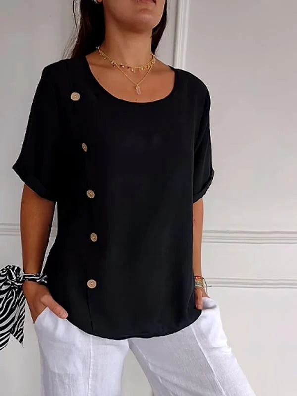 Camisa feminina casual com botões, estilo e conforto para o dia a dia. Blusa versátil de moda.