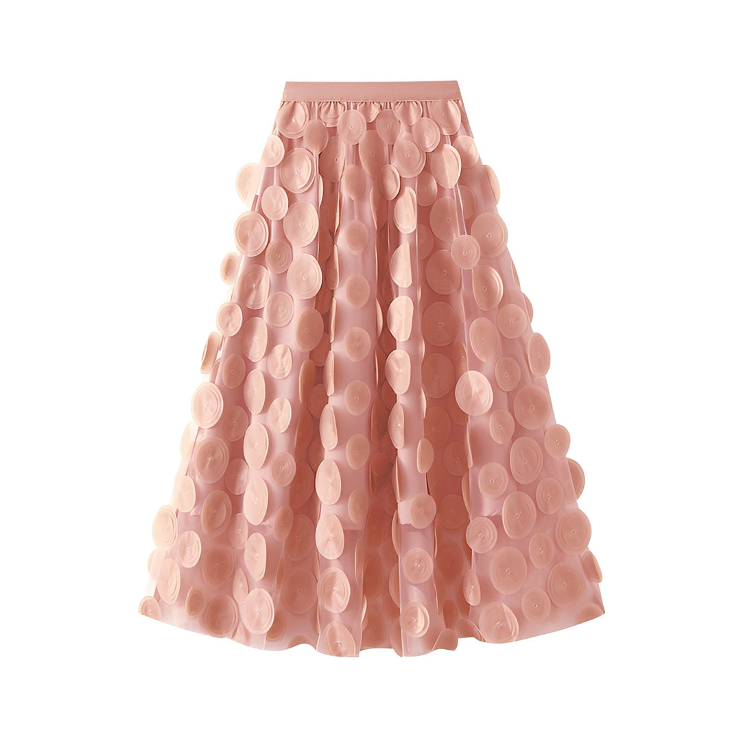 Saia feminina midi de bolinhas, estilo elegante e casual. Ideal para moda e conforto em diversas ocasiões.