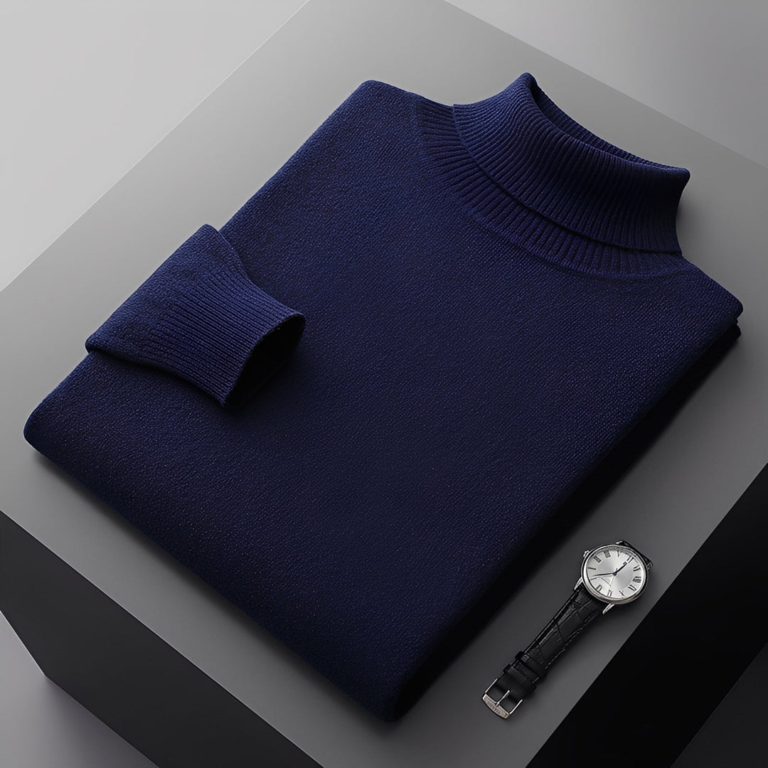 Suéter de gola alta masculino, um pulôver aconchegante para moda masculina de inverno.