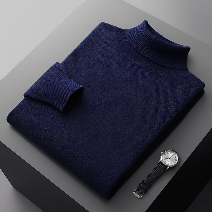 Suéter de gola alta masculino, um pulôver aconchegante para moda masculina de inverno.