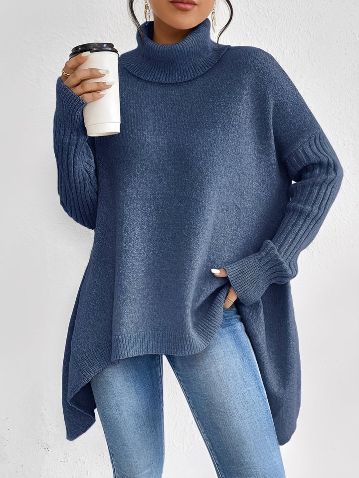 Camisola feminina de gola alta versátil, fácil de combinar para looks elegantes ou casuais no outono/inverno.